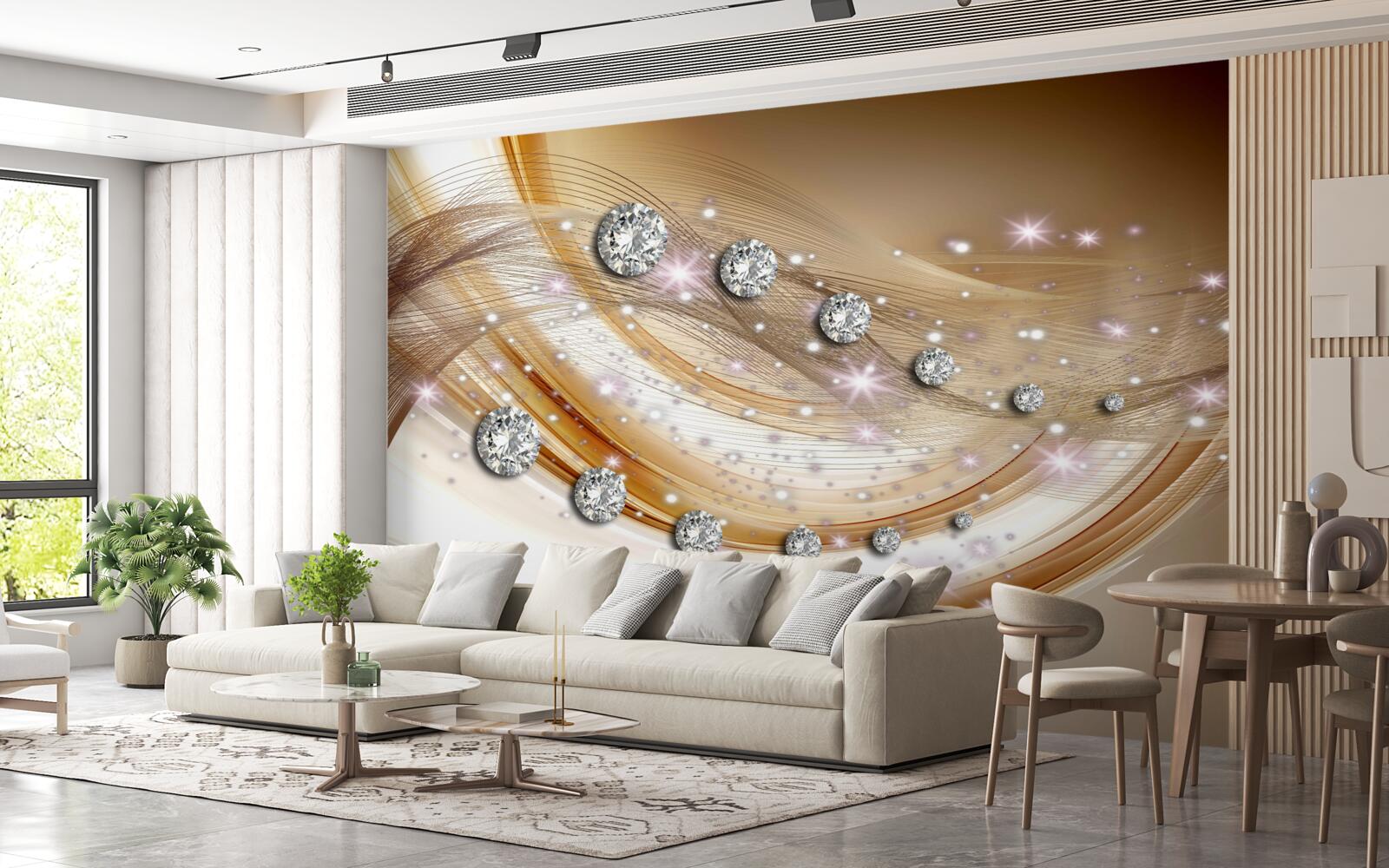 Fototapeten Goldene Seide mit Diamanten