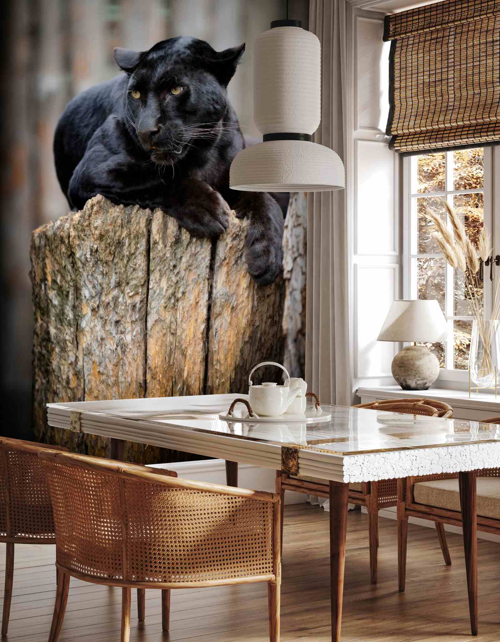 Fototapeten Ein schwarzer Leopard sitzt auf dem Baum