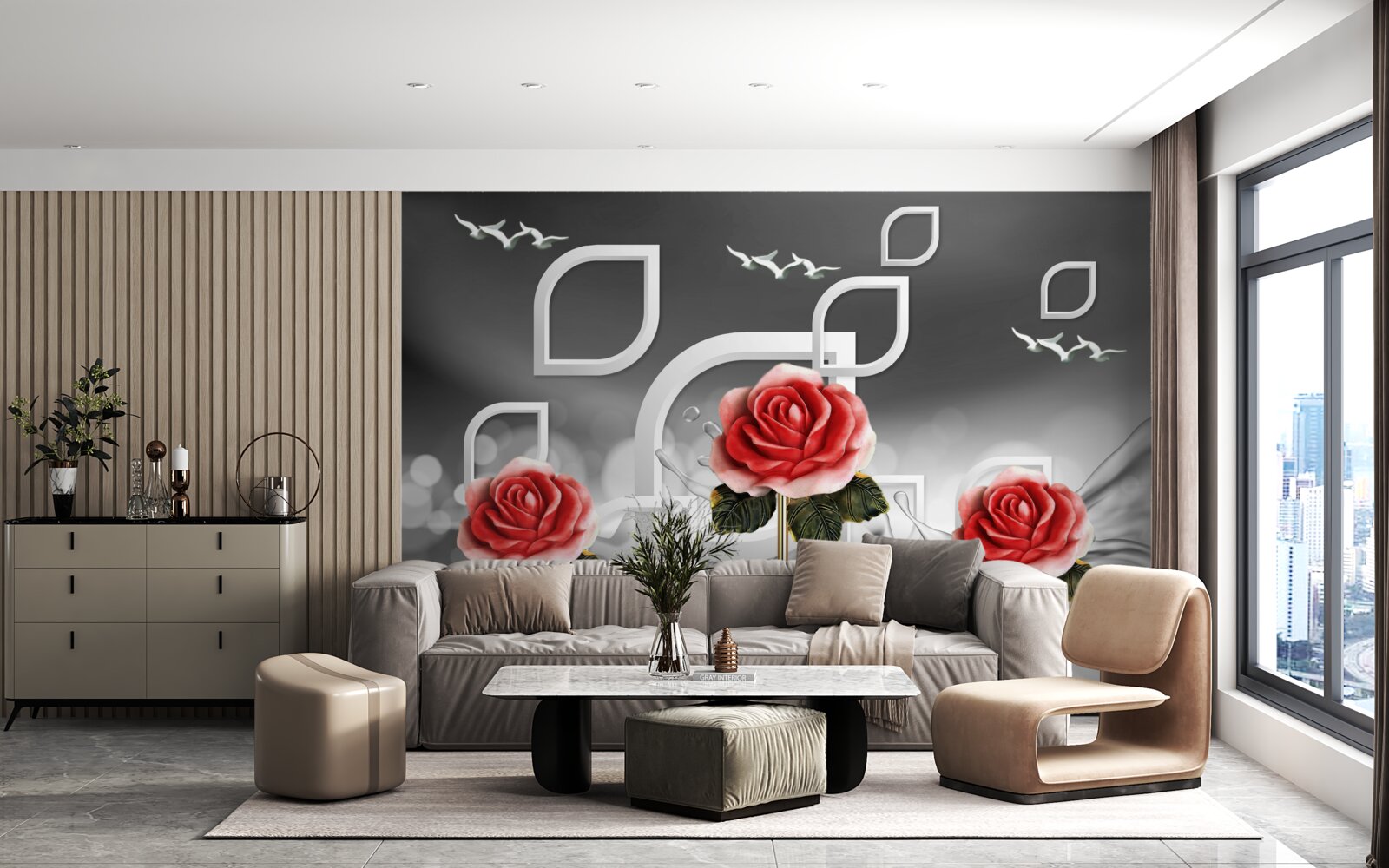 Fototapeten Purpurrote Rosen sind stolz auf einen abstrakten Hintergrund