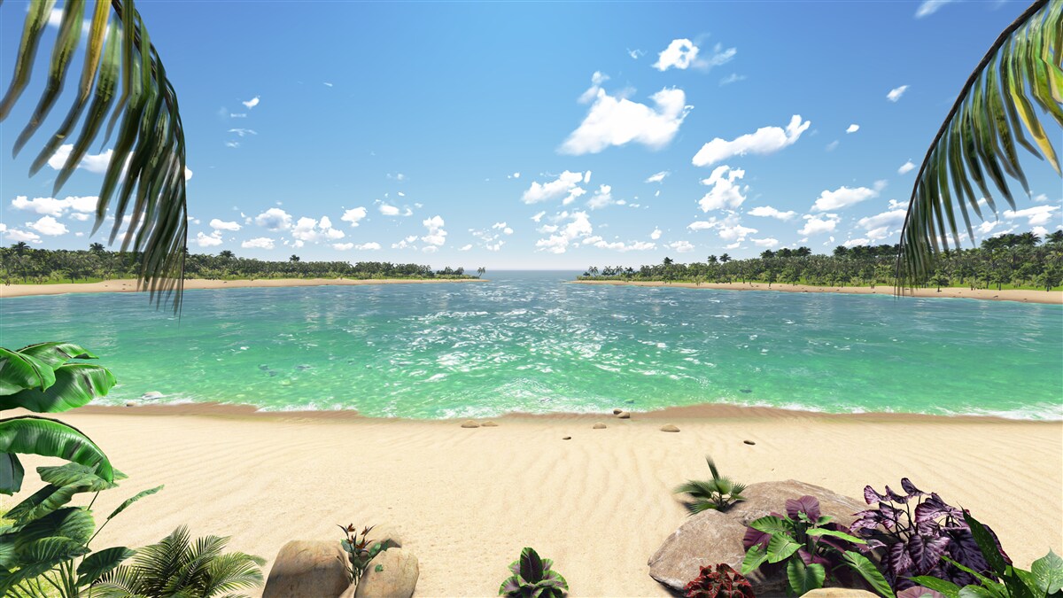 Fototapeten Strand mit goldenem Sand an der türkisfarbenen Küste