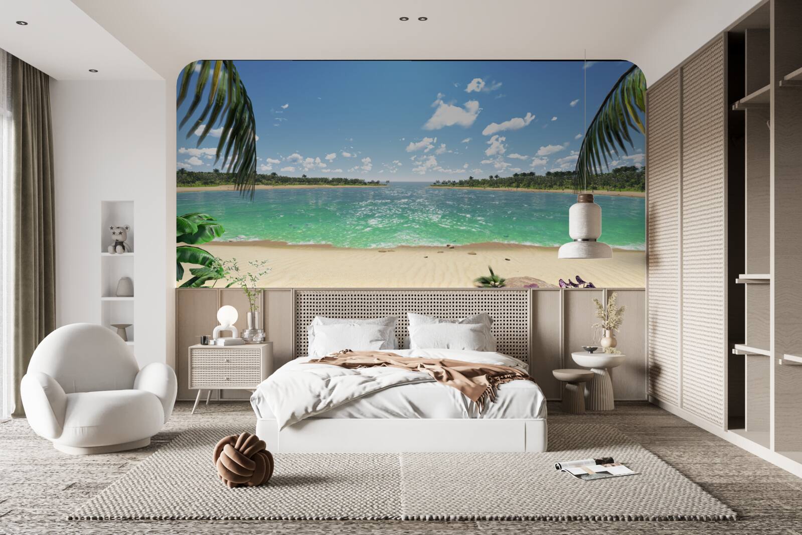 Fototapeten Strand mit goldenem Sand an der türkisfarbenen Küste