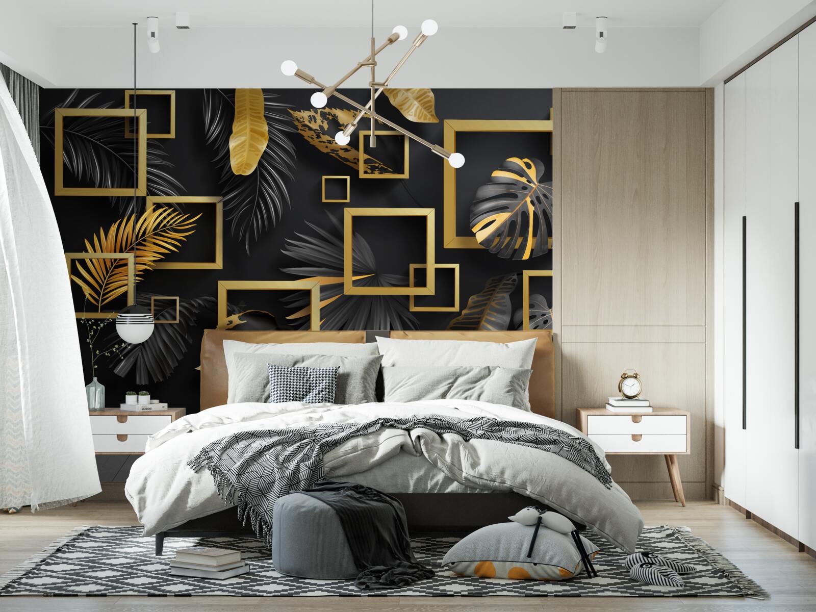 Fototapeten Schwarze Wand mit goldenen Rahmen