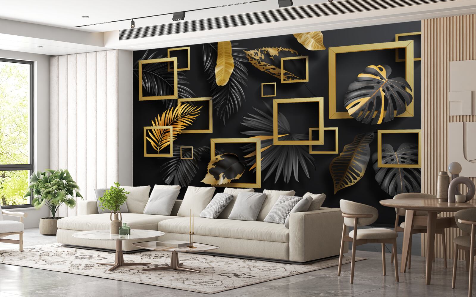 Fototapeten Schwarze Wand mit goldenen Rahmen