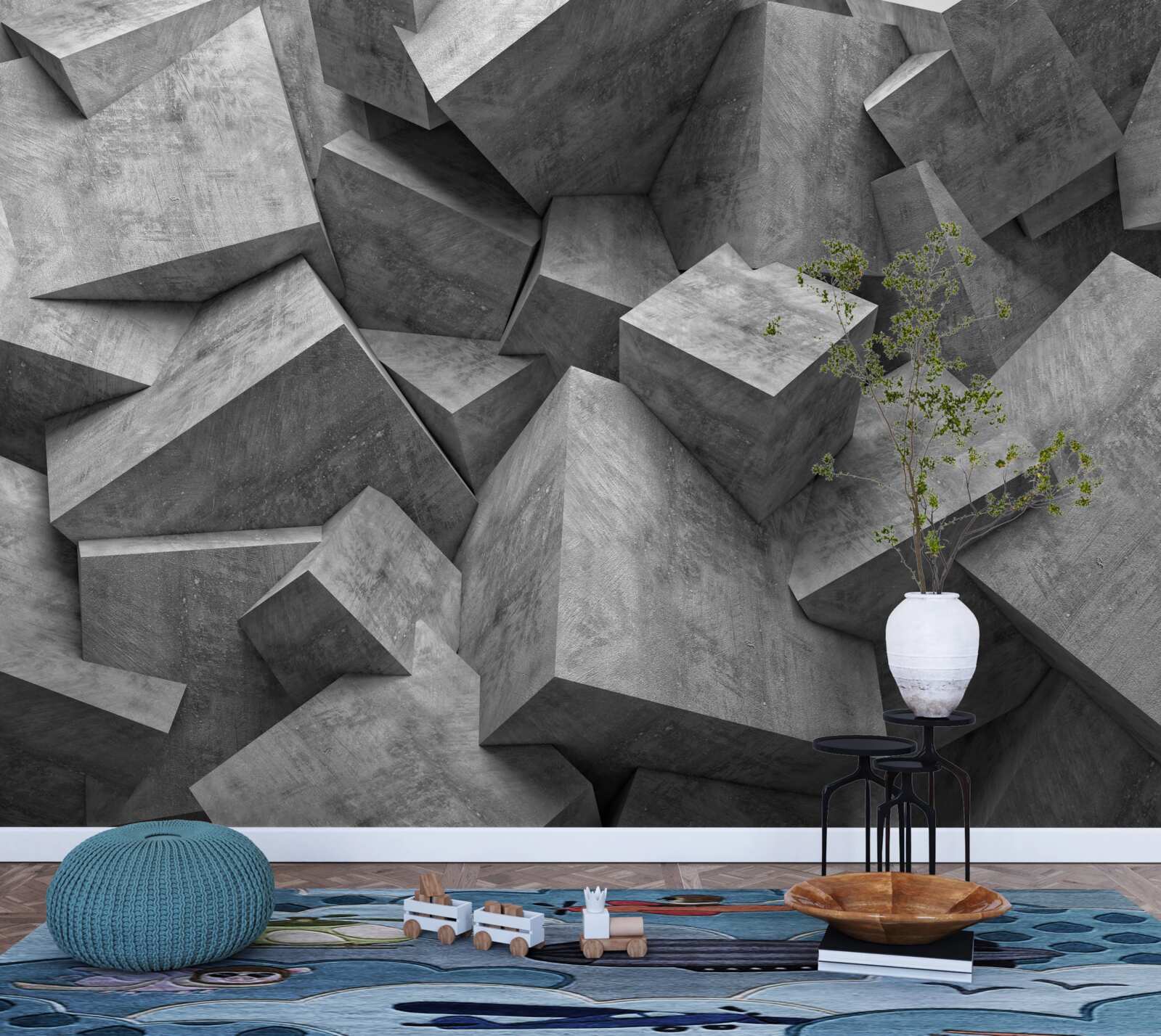 Fototapeten Drei -dimensionale geometrische Formen in Grau