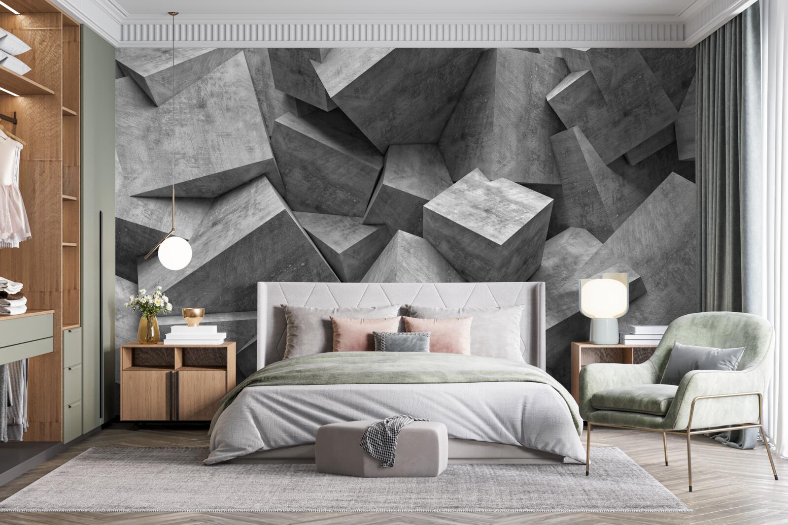 Fototapeten Drei -dimensionale geometrische Formen in Grau