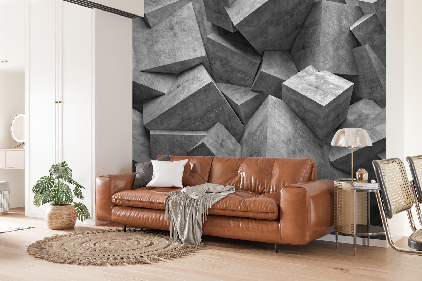 Fototapeten Drei -dimensionale geometrische Formen in Grau