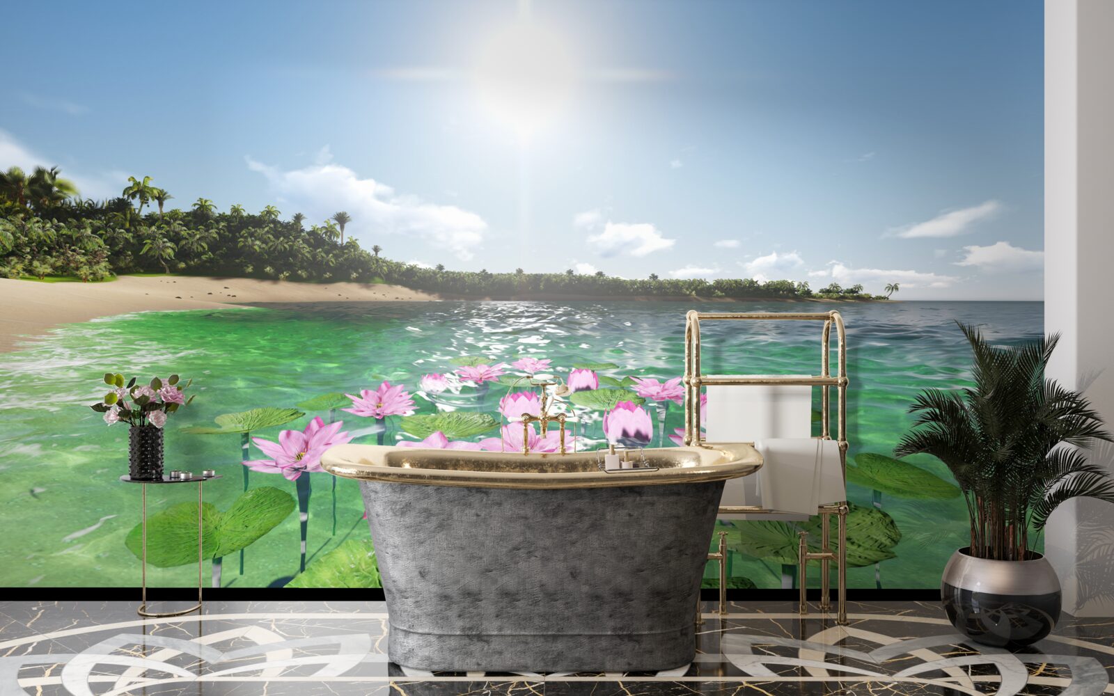 Fototapeten Rosa Lotus auf der Wasseroberfläche