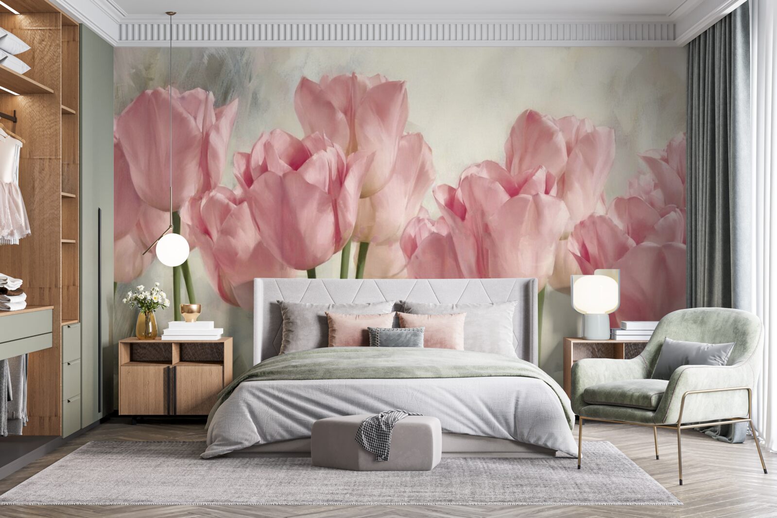 Fototapeten Hellrosa Knospen von Tulpen