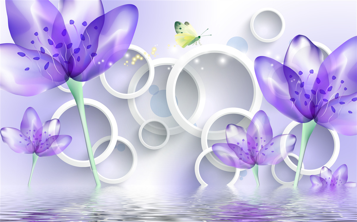 Fototapeten Fantastische lila Blumen und schneeweißen Räder