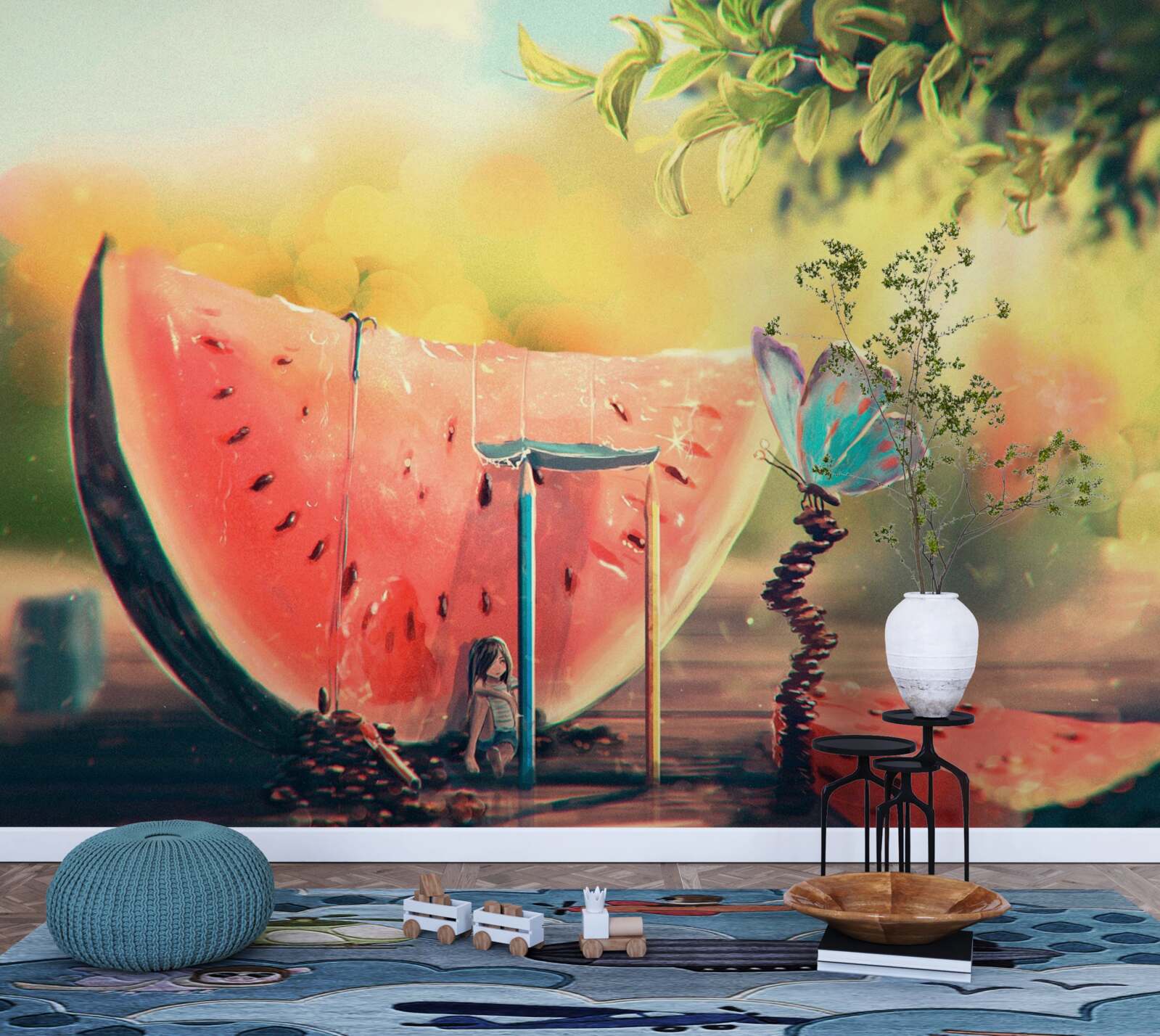 Fototapeten Ein großes Stück süßer Wassermelone