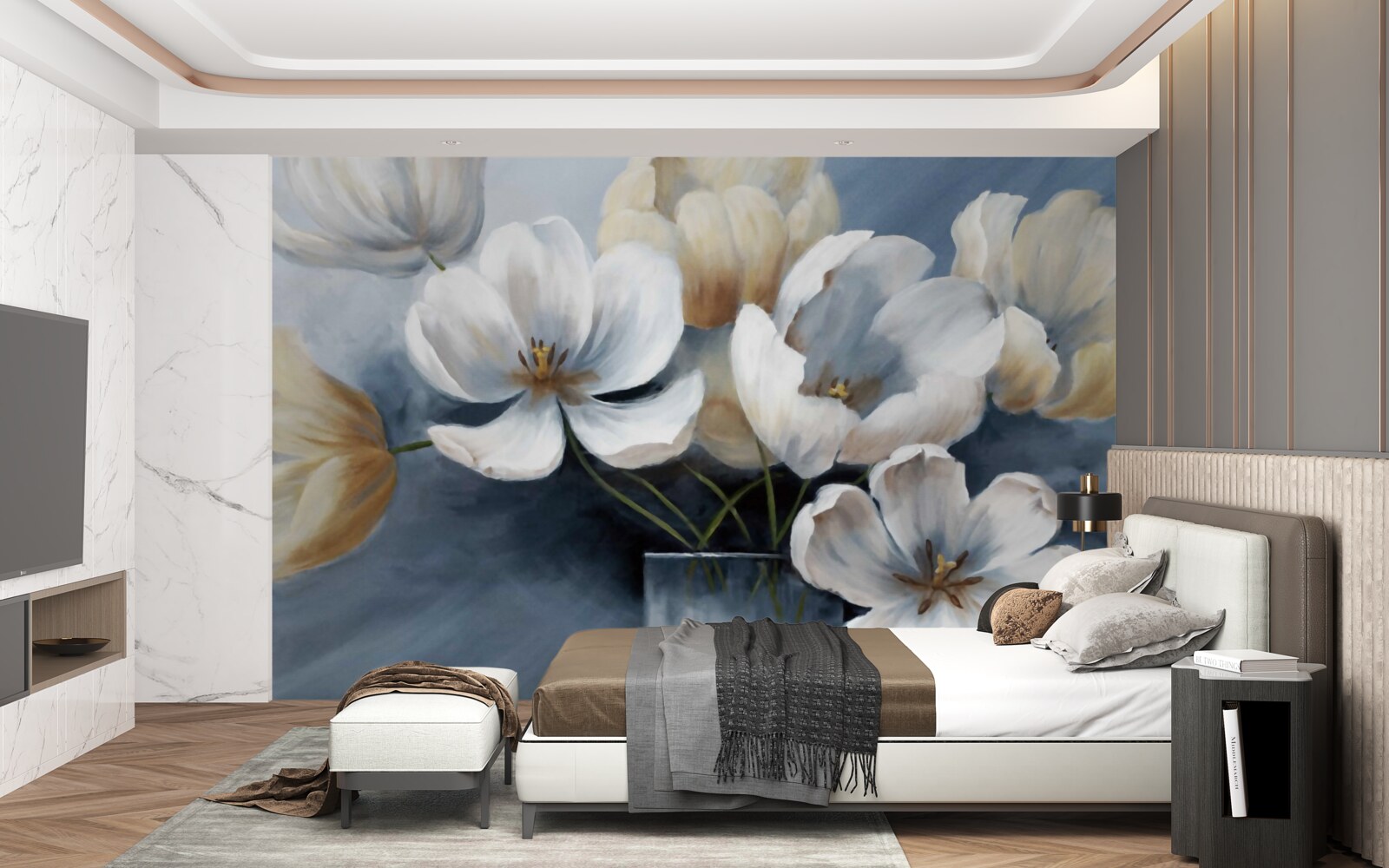 Fototapeten Bild mit großen hellen Blumen