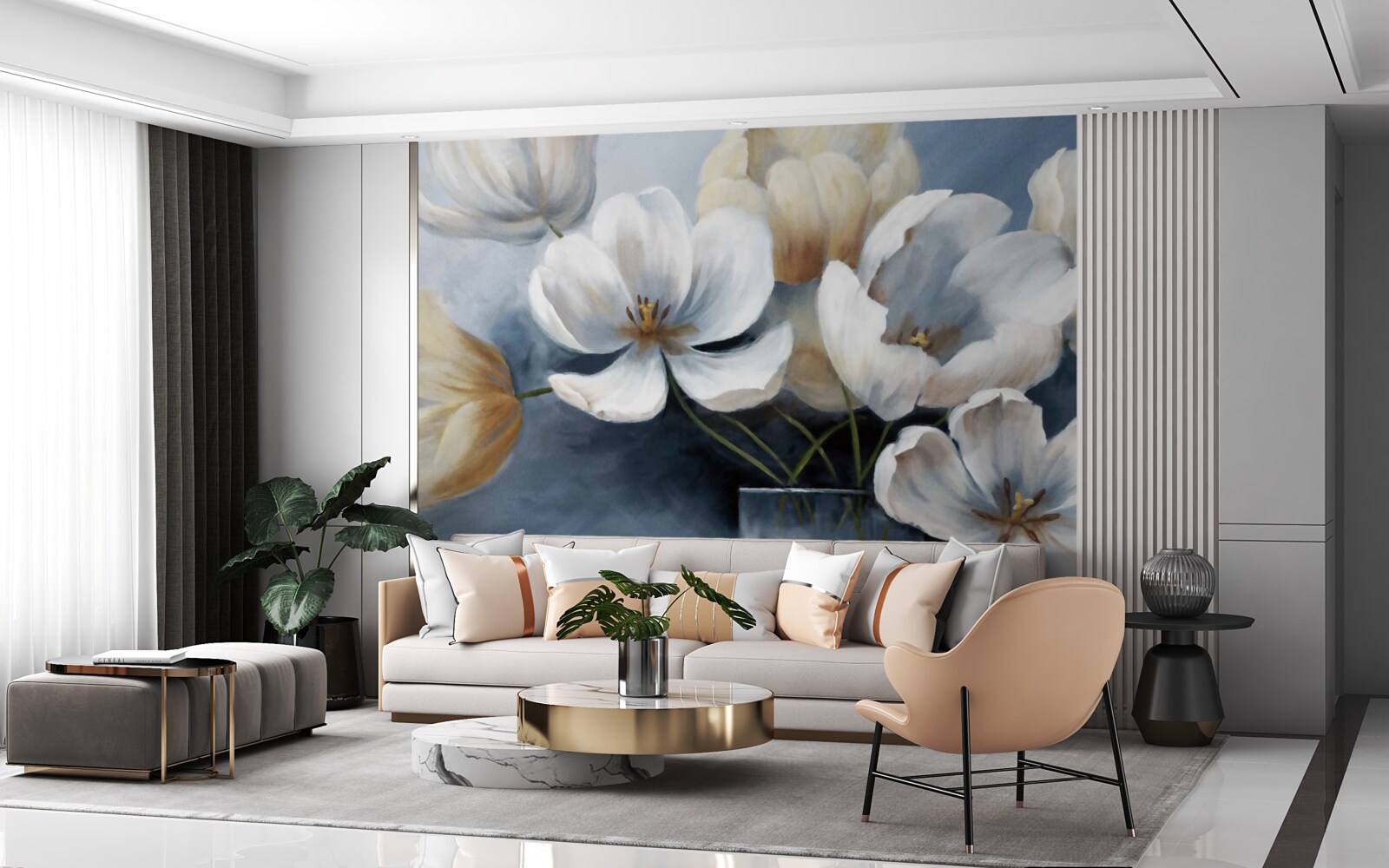 Fototapeten Bild mit großen hellen Blumen