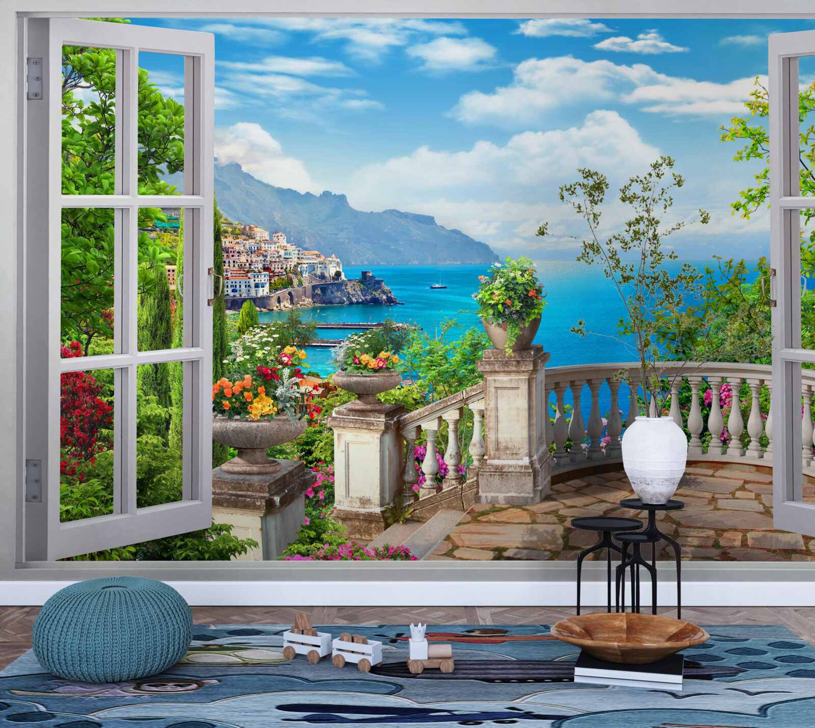 Fototapeten Eine Waldwohnung mit einer Veranda