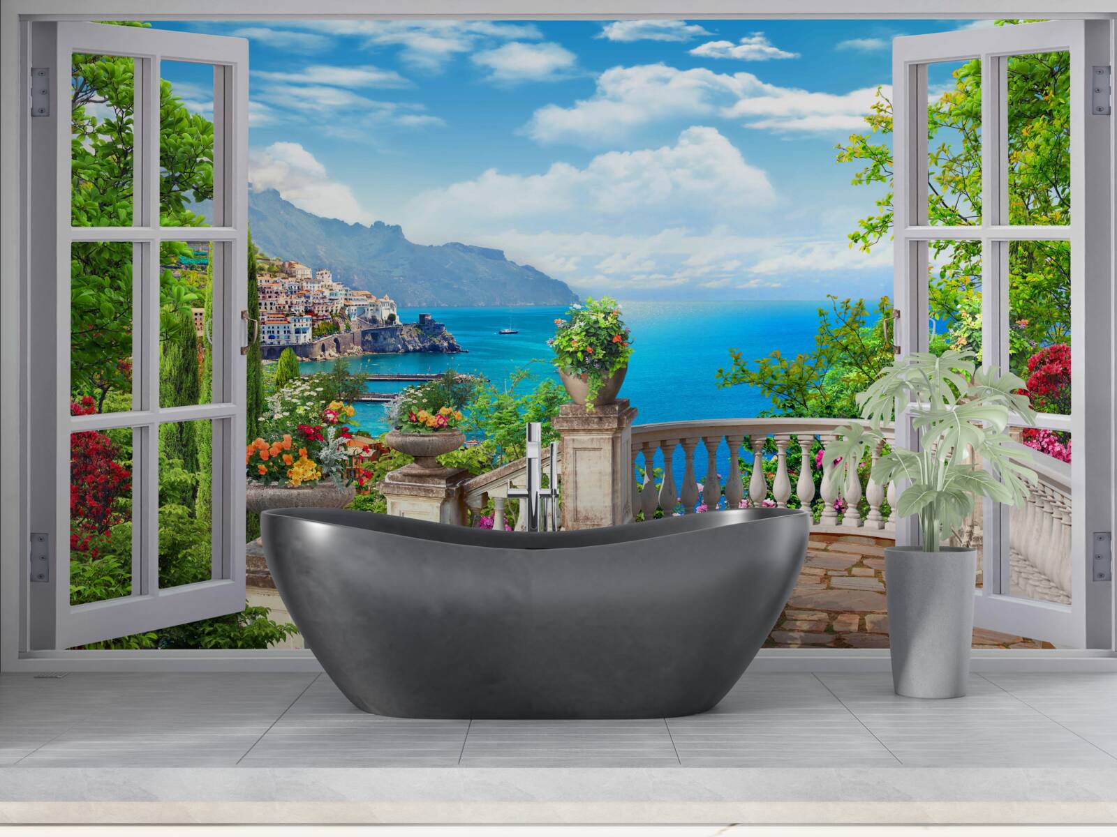 Fototapeten Eine Waldwohnung mit einer Veranda