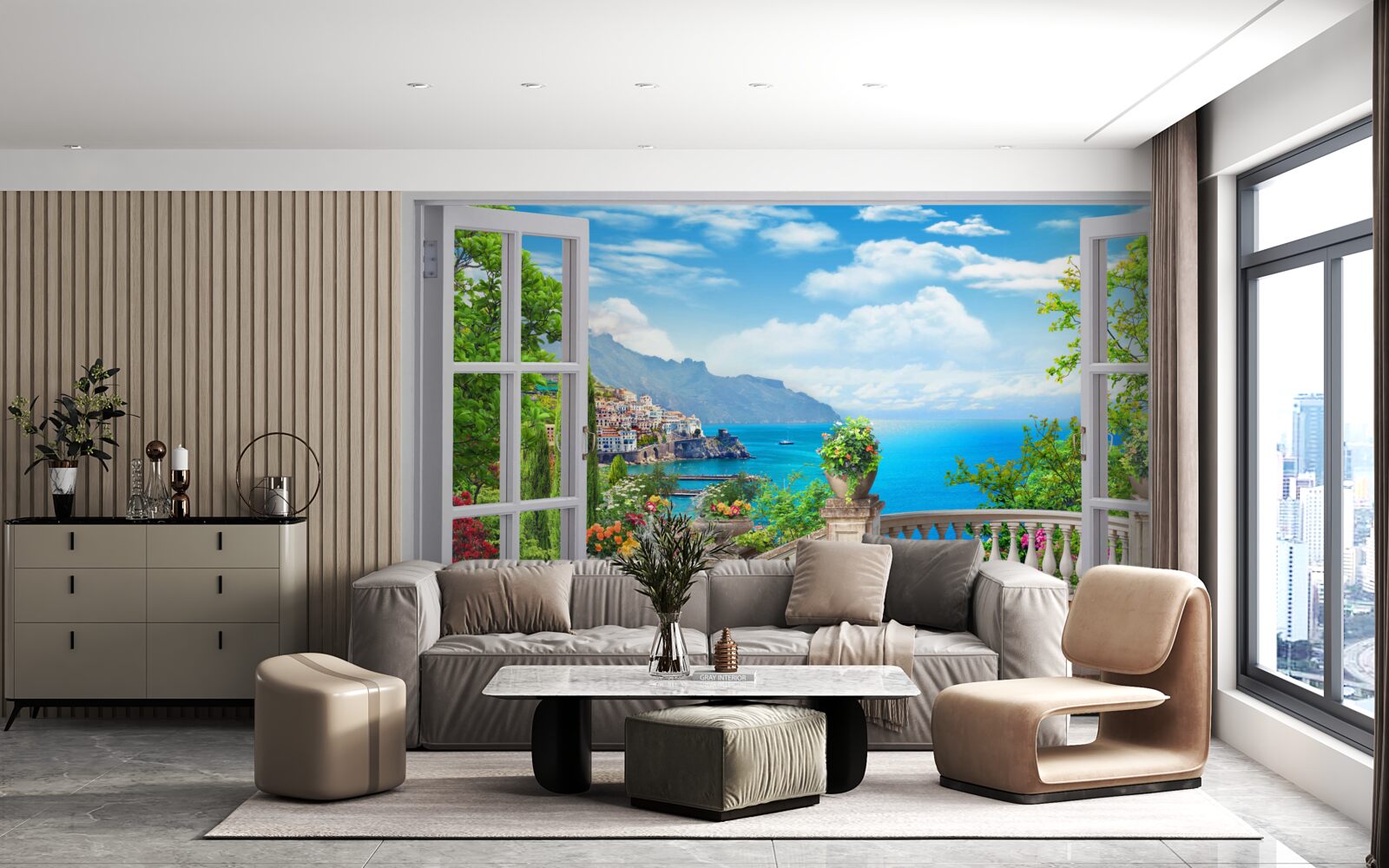 Fototapeten Eine Waldwohnung mit einer Veranda
