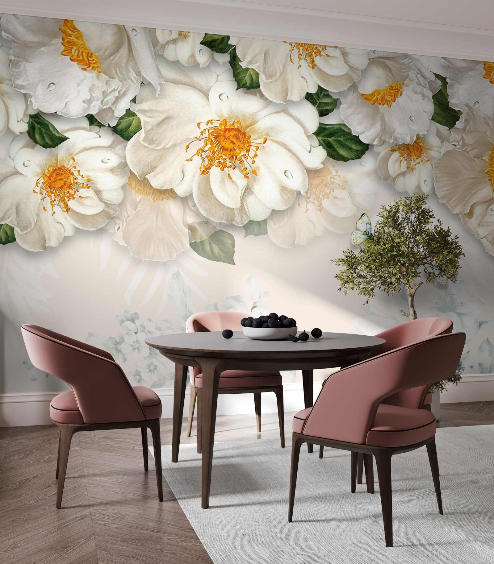 Fototapeten Große weiße Blüten mit einem gelben Zentrum