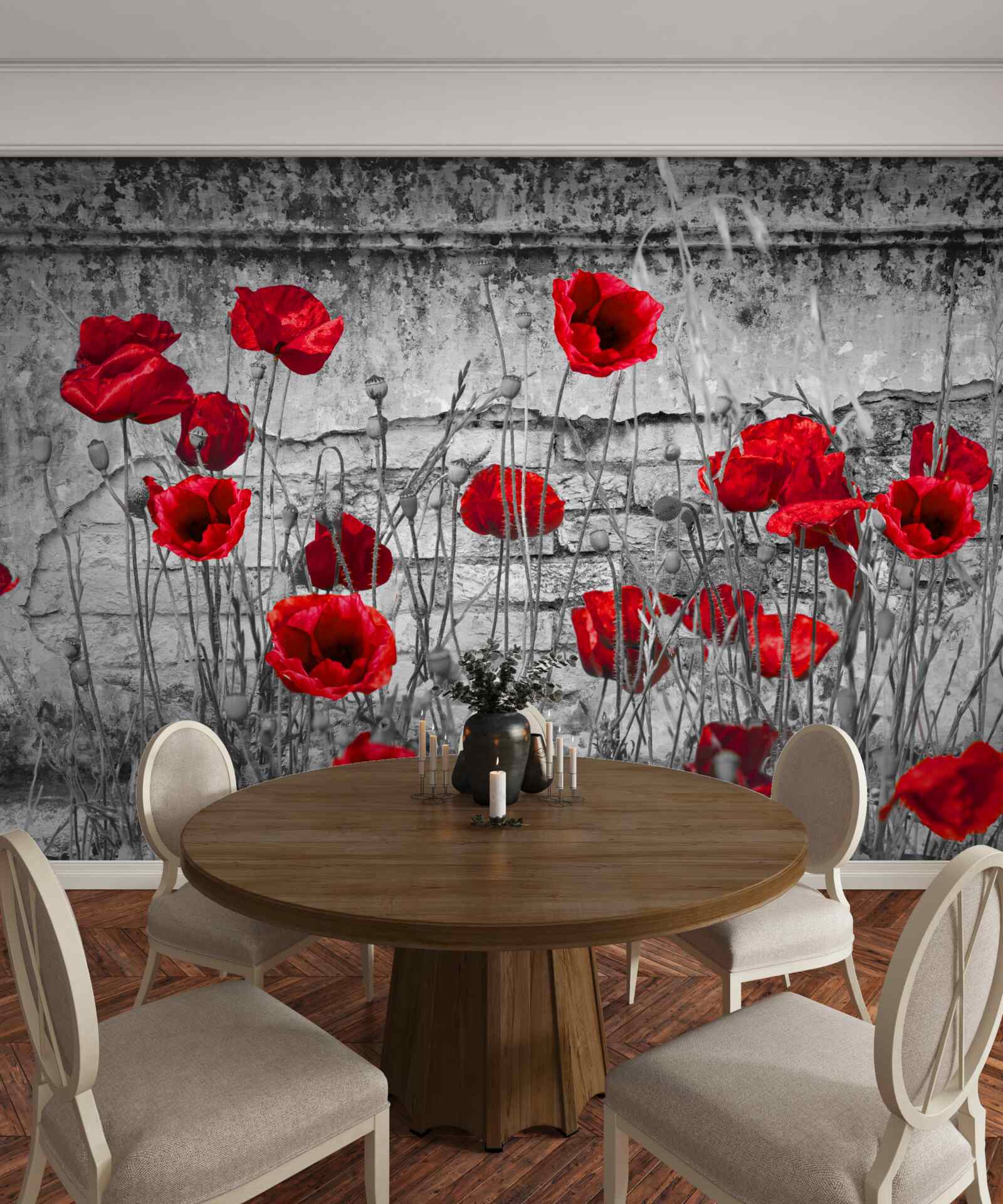 Fototapeten Crimson Poppies auf grauem Hintergrund