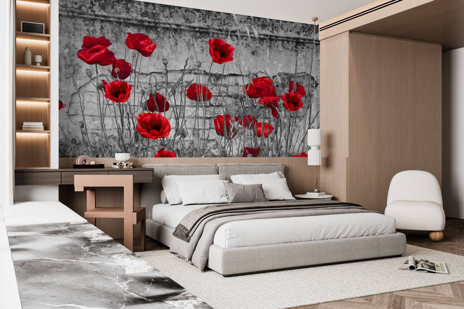 Fototapeten Crimson Poppies auf grauem Hintergrund