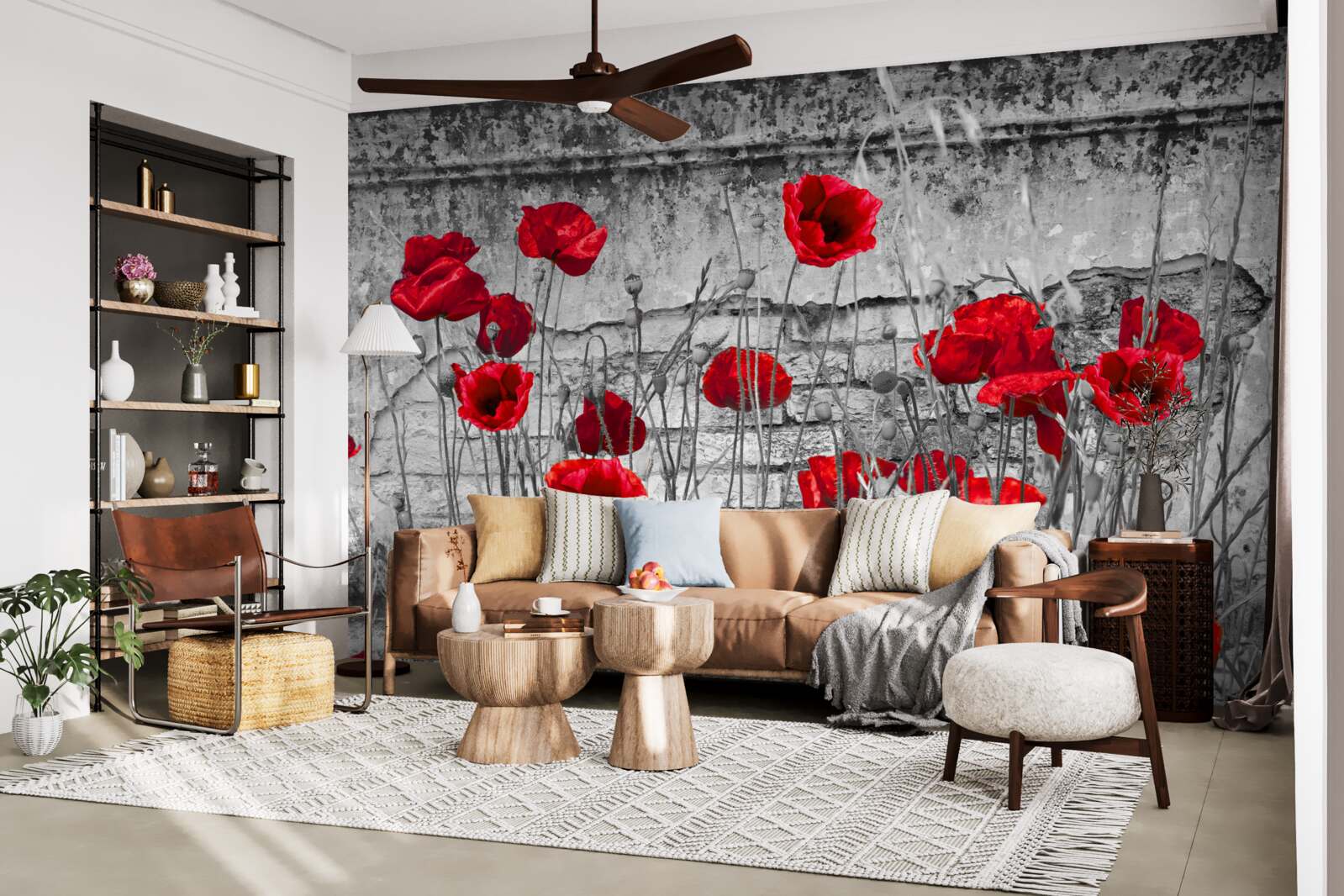 Fototapeten Crimson Poppies auf grauem Hintergrund