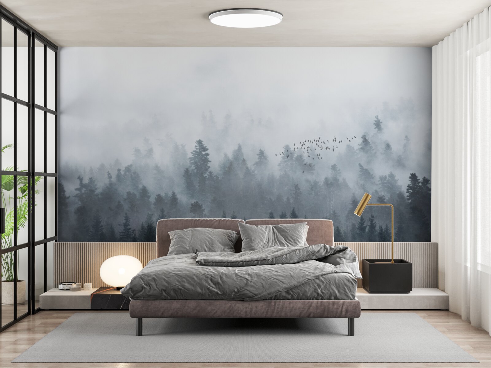 Fototapeten Wald bedeckt mit Nebel