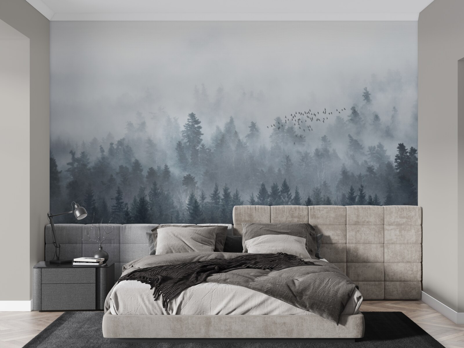 Fototapeten Wald bedeckt mit Nebel