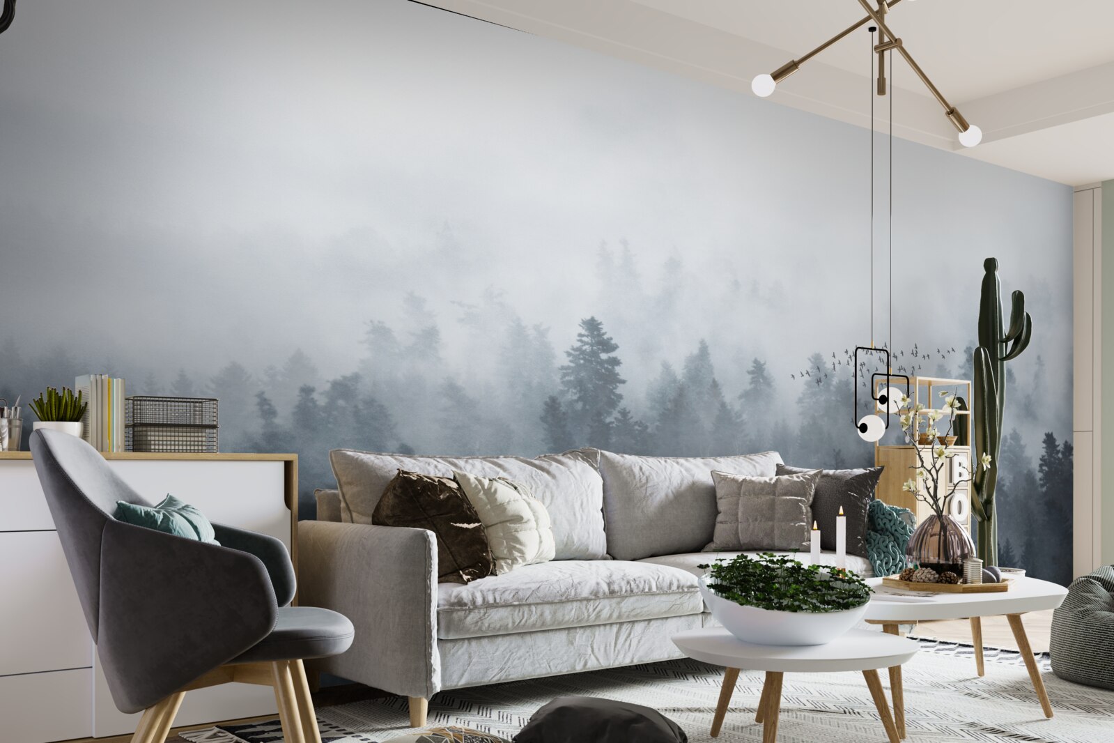 Fototapeten Wald bedeckt mit Nebel