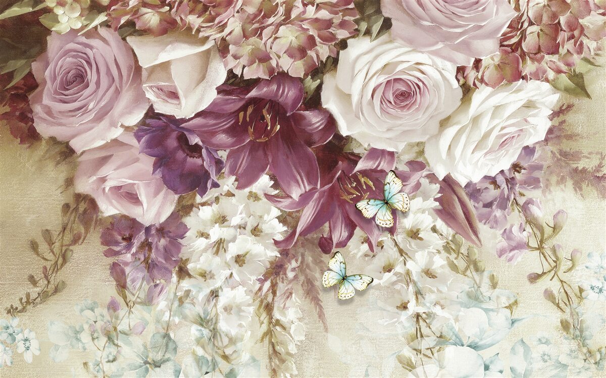 Fototapeten Zusammensetzung von Blumen in Pastellfarben