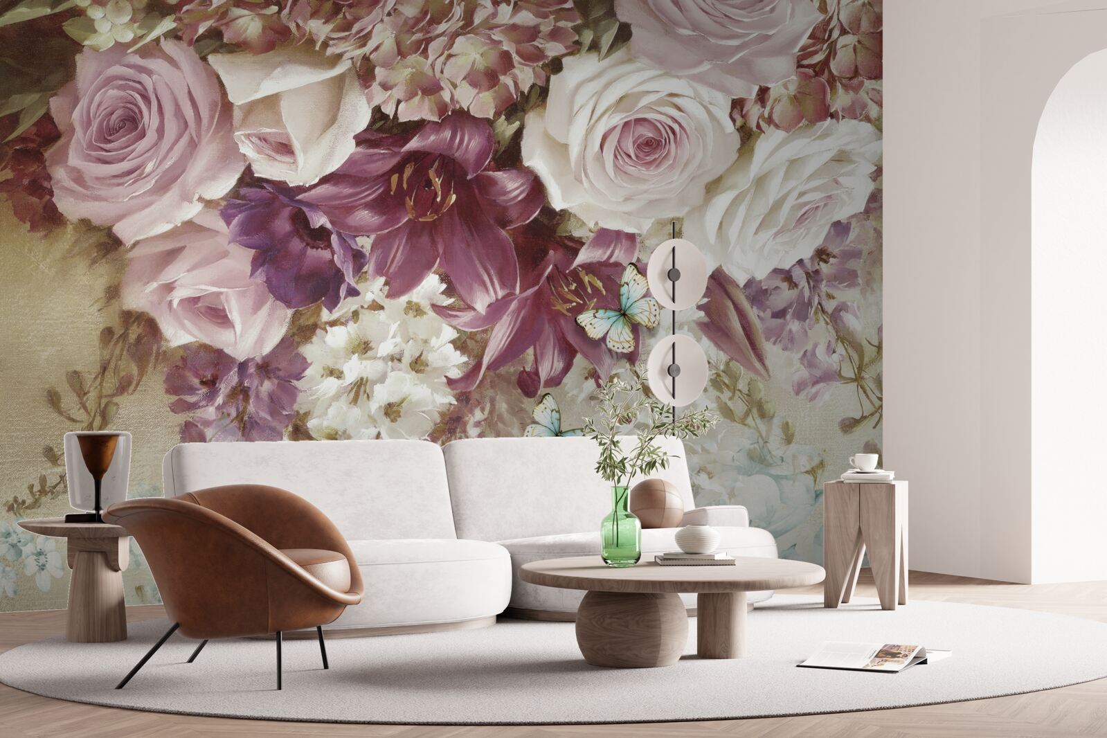 Fototapeten Zusammensetzung von Blumen in Pastellfarben
