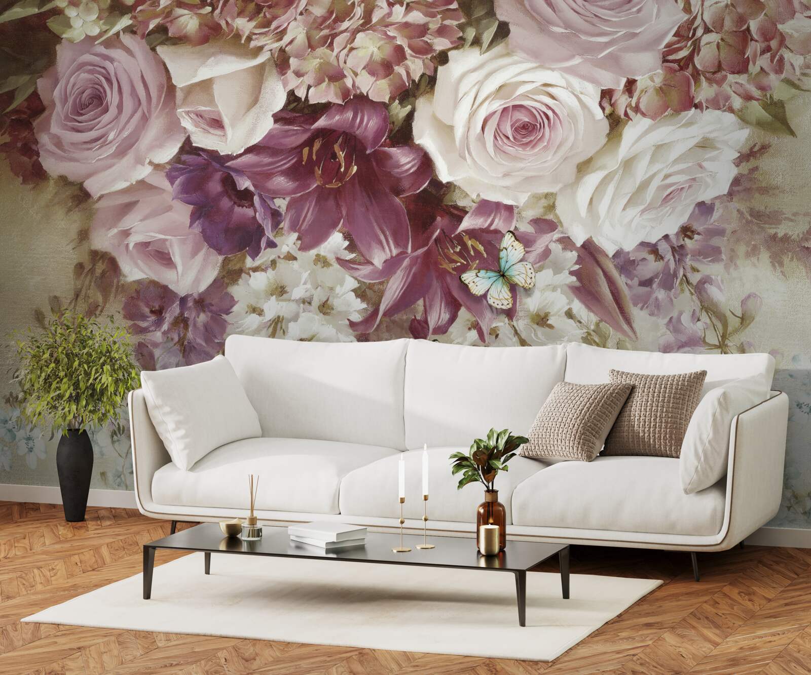 Fototapeten Zusammensetzung von Blumen in Pastellfarben