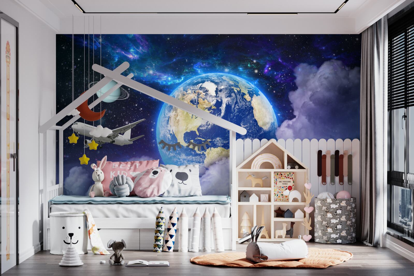 Fototapeten Flugzeug und Astronaut im Weltraum
