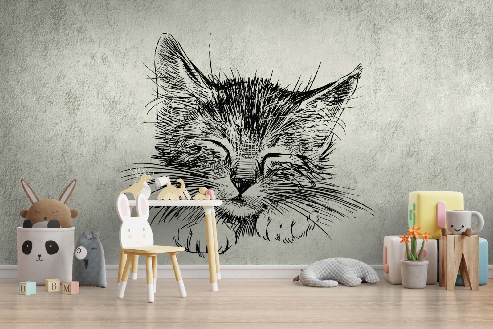 Fototapeten Das Foto zeigt eine Katze mit geschlossenen Augen
