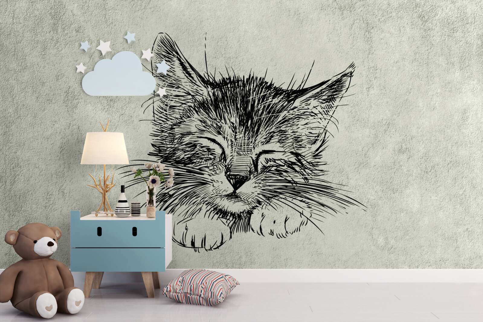 Fototapeten Das Foto zeigt eine Katze mit geschlossenen Augen