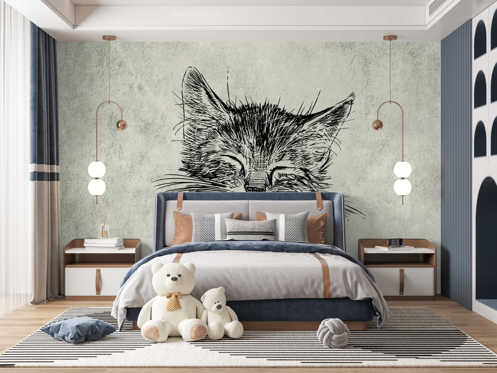 Fototapeten Das Foto zeigt eine Katze mit geschlossenen Augen