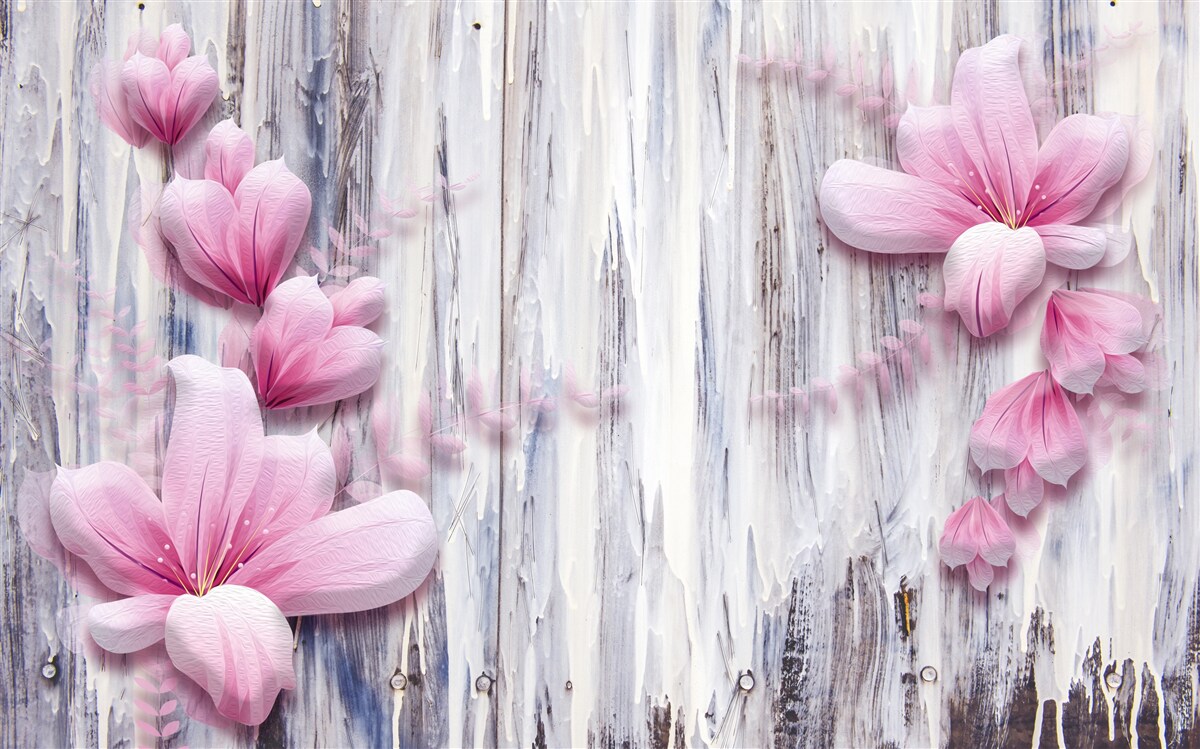 Fototapeten Rosa Blumen an der Wand in verschiedenen Farbtönen