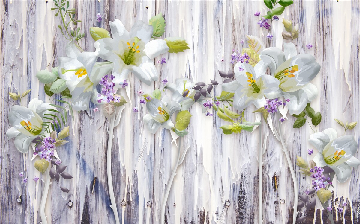 Fototapeten Weiße Lilien heben sich von allen Arten von Blumen ab
