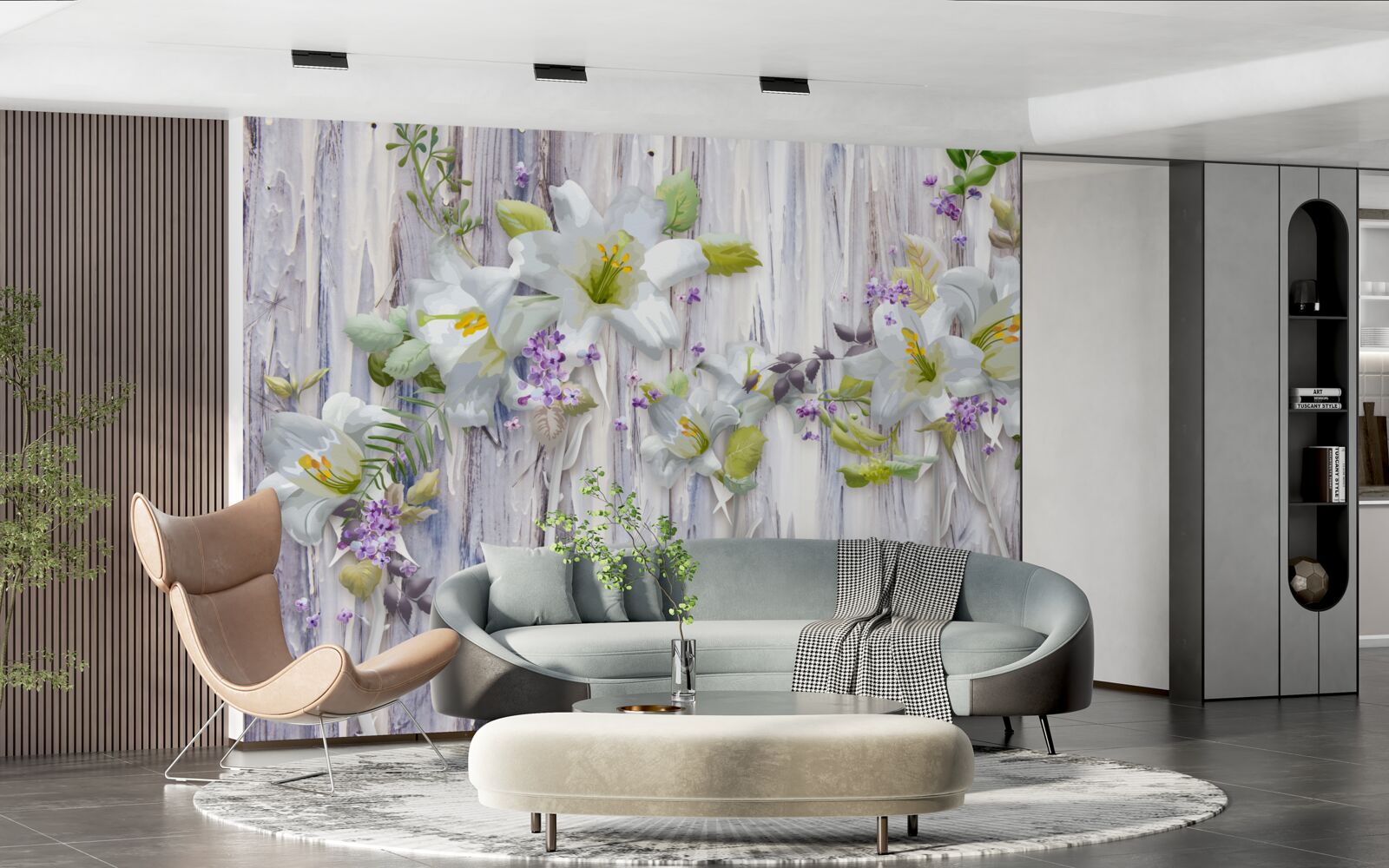 Fototapeten Weiße Lilien heben sich von allen Arten von Blumen ab