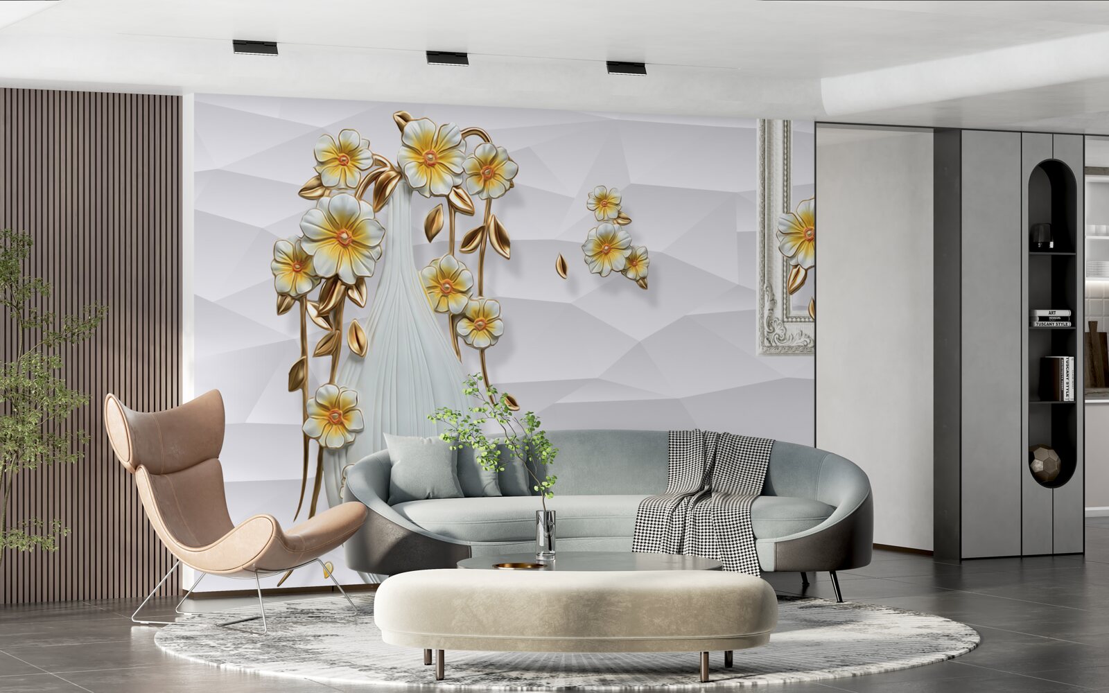 Fototapeten Eine hohe, leichte Vase mit Blumen