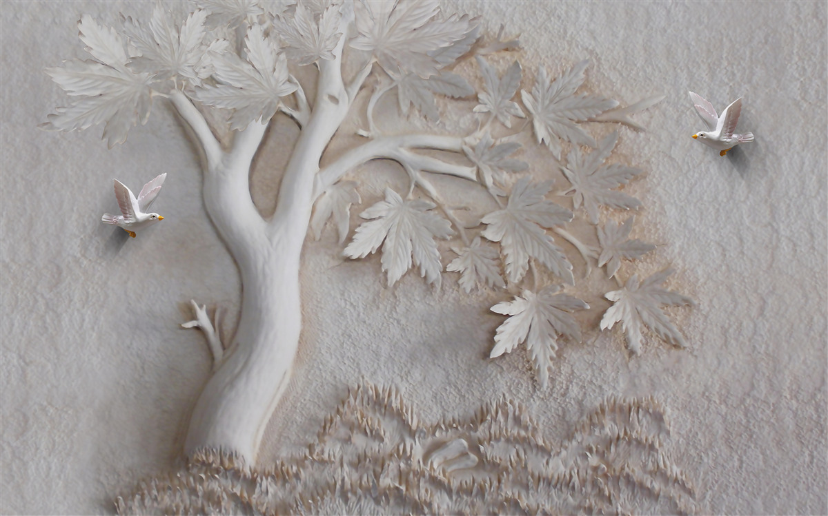 Fototapeten Drei -dimensionaler Baum und Vögel