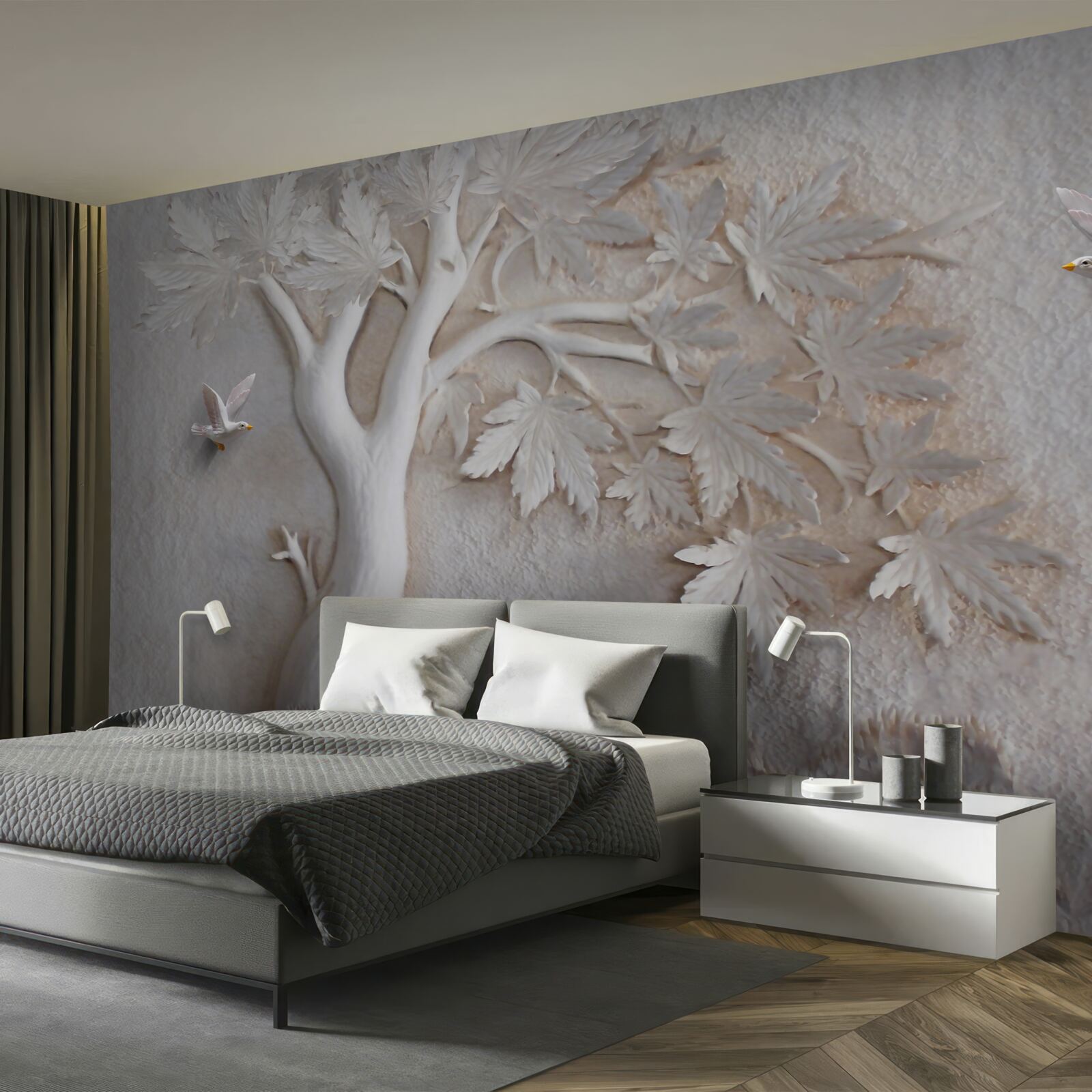 Fototapeten Drei -dimensionaler Baum und Vögel