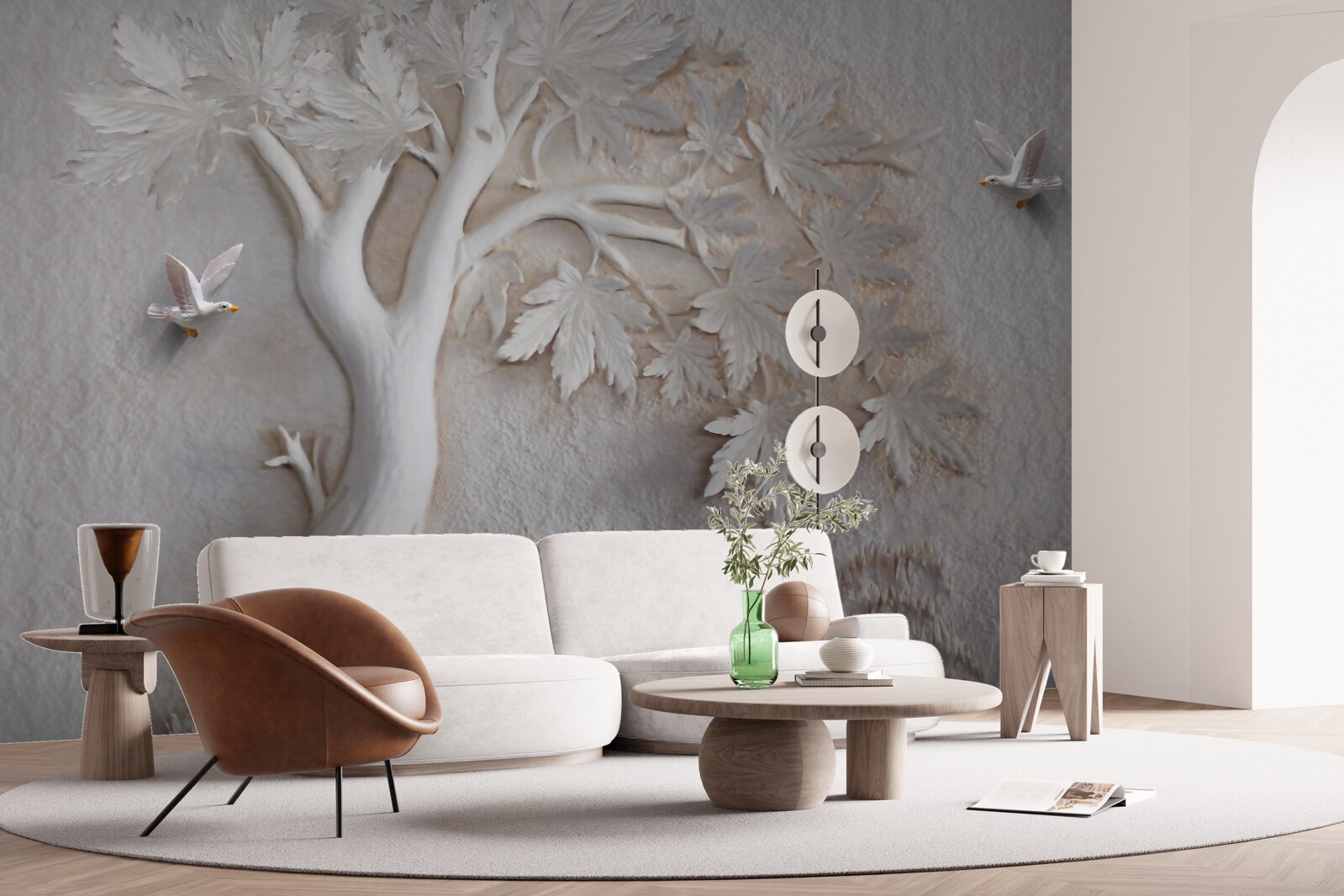 Fototapeten Drei -dimensionaler Baum und Vögel