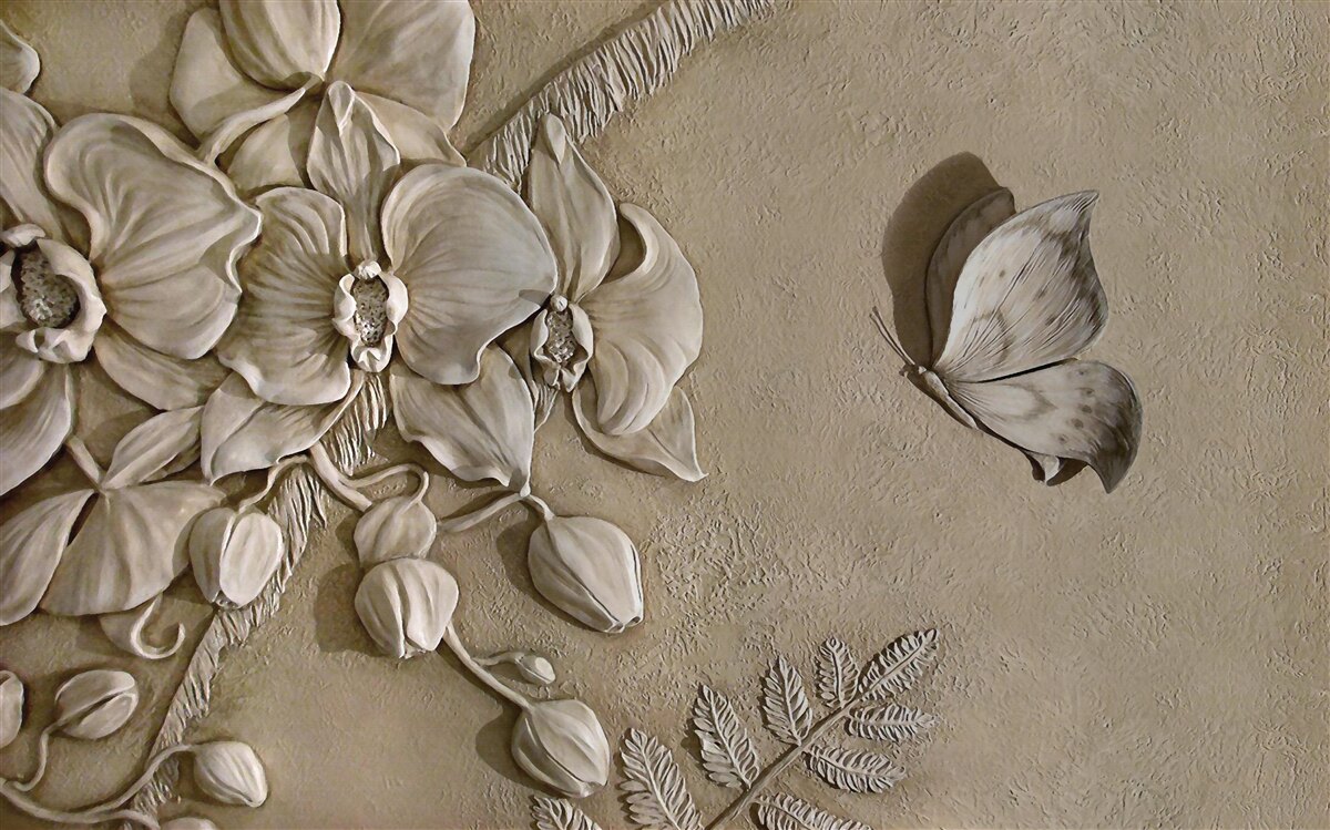 Fototapeten 3D -Blumen und Schmetterlinge