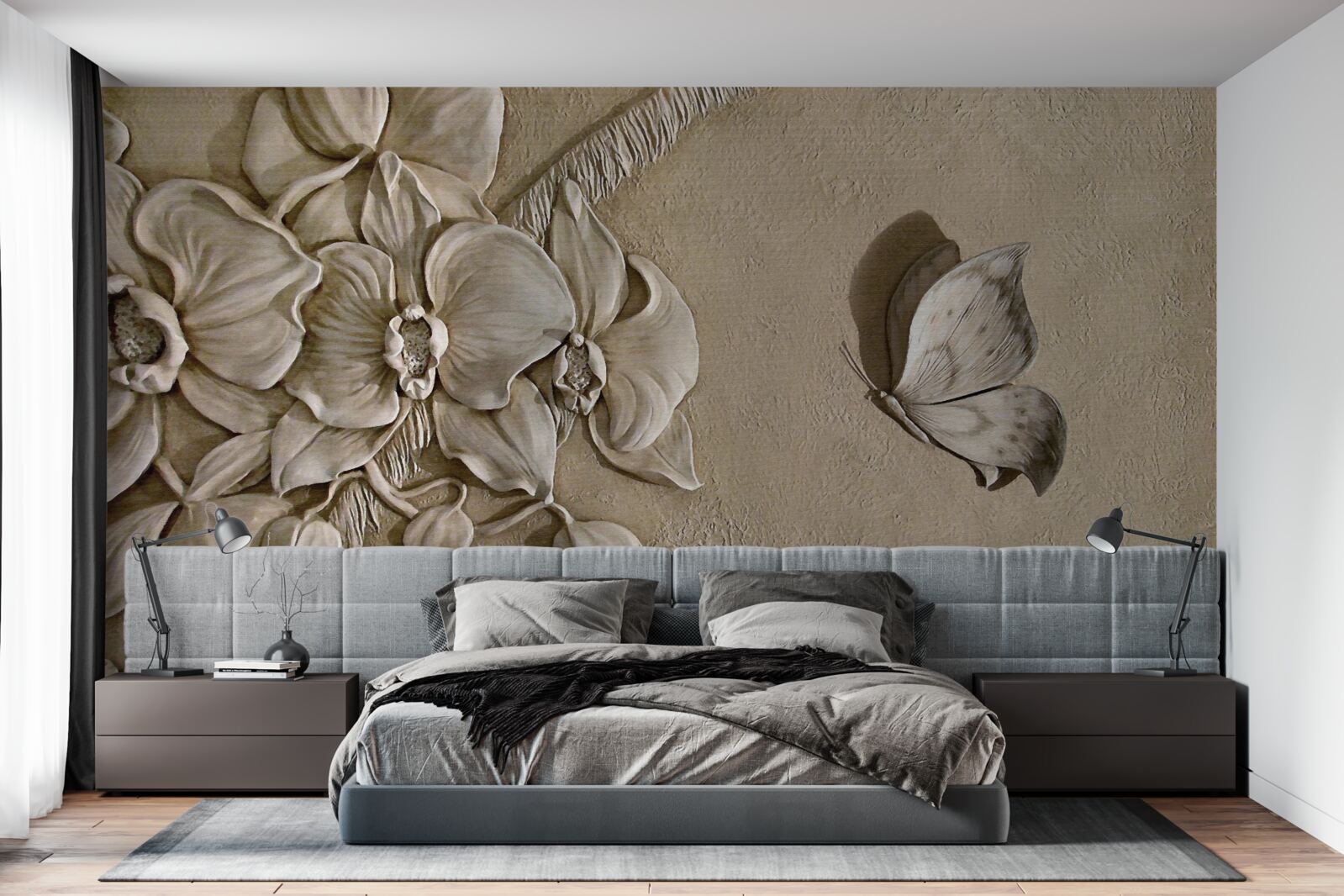 Fototapeten 3D -Blumen und Schmetterlinge