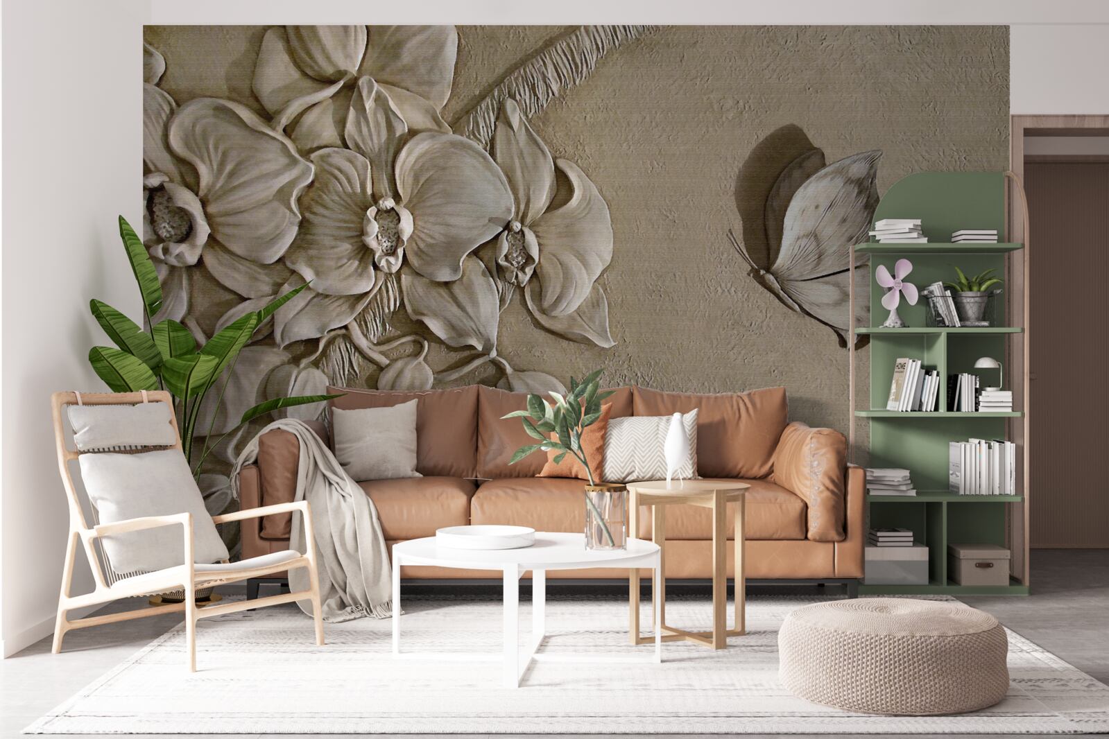 Fototapeten 3D -Blumen und Schmetterlinge