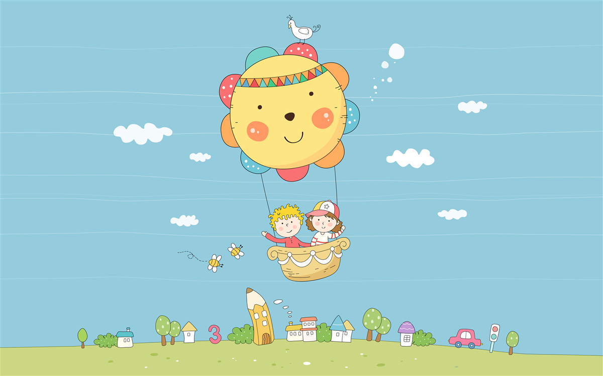 Fototapeten Kinder fliegen einen Ballon auf beheizte Luft