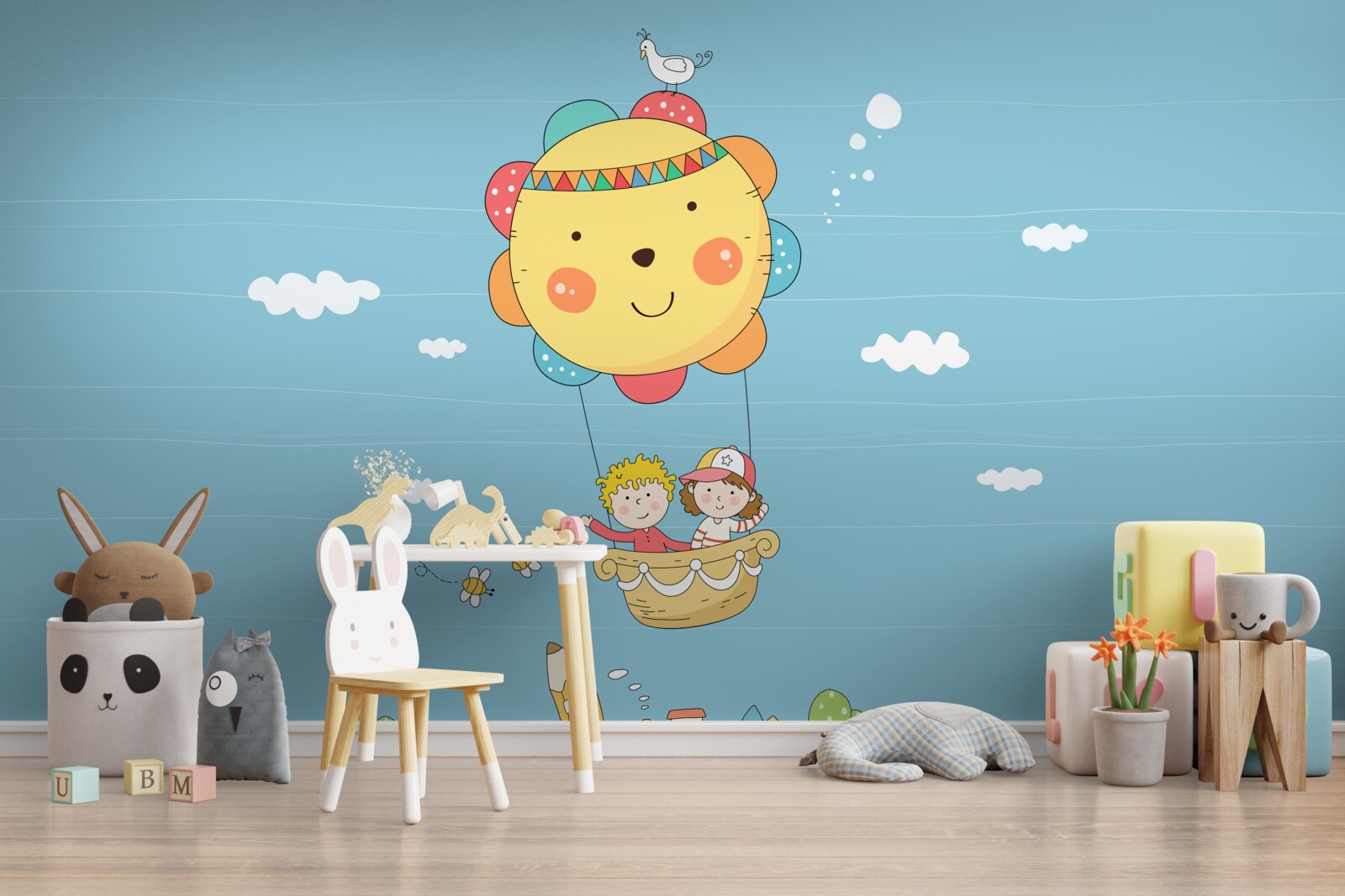 Fototapeten Kinder fliegen einen Ballon auf beheizte Luft