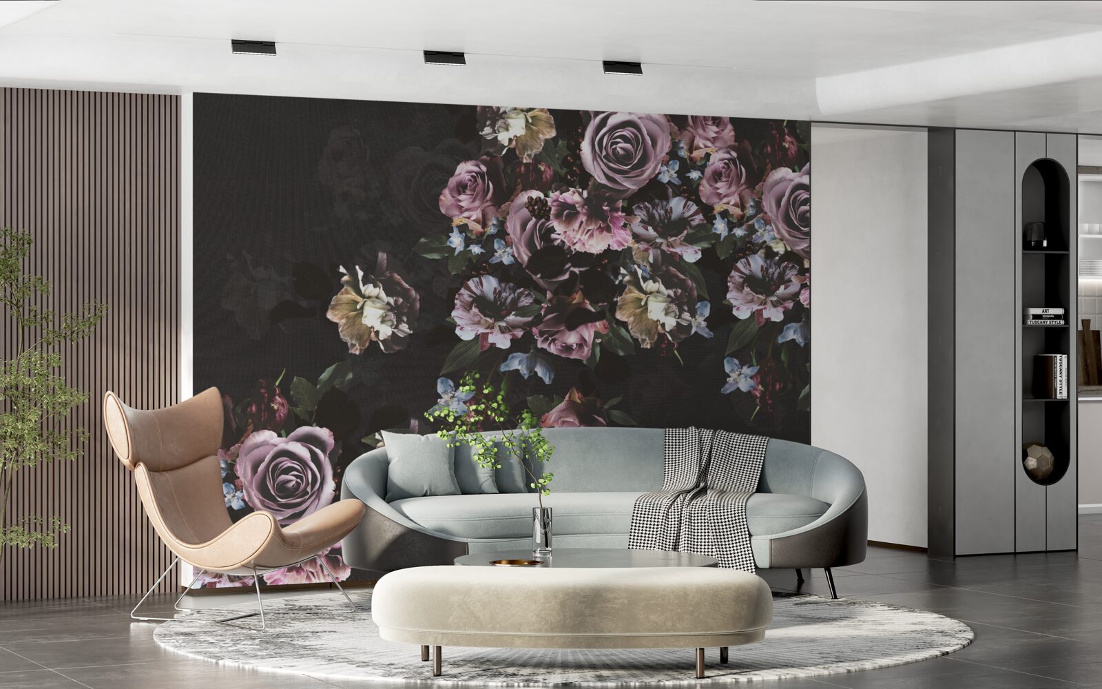 Fototapeten Rosa Blumen auf schwarzem Hintergrund