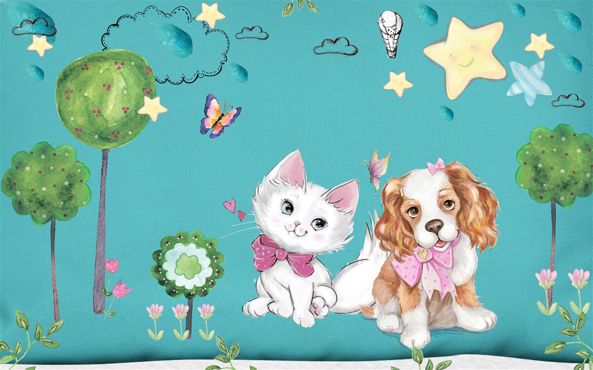 Fototapeten Katze und Hund unter Bäumen