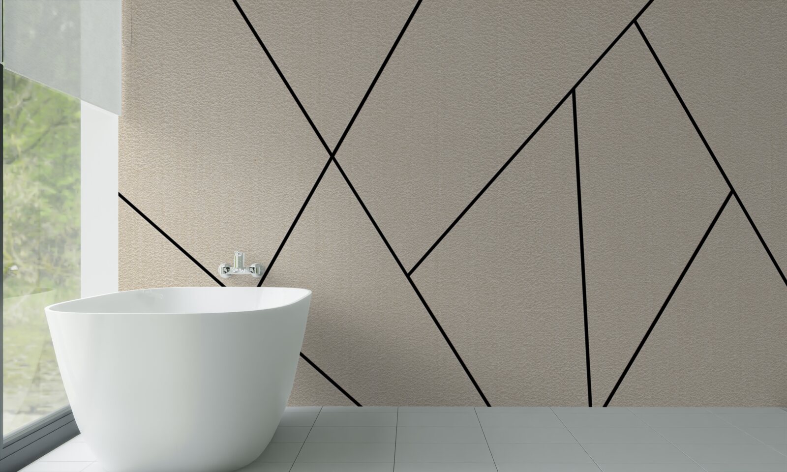 Fototapeten Eine helle Wand mit glatten schwarzen Linien