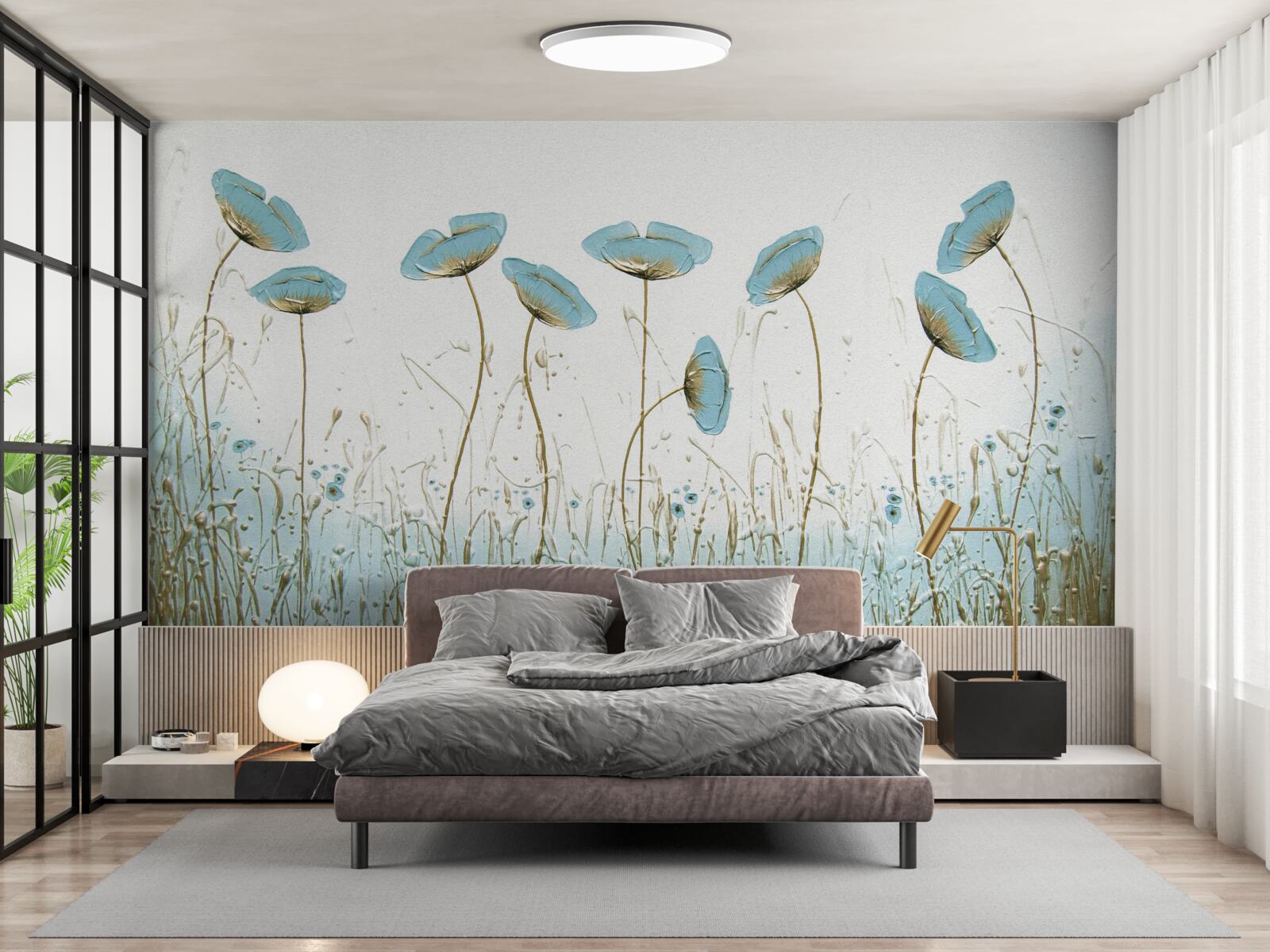 Fototapeten Blaue Blumen auf anmutigen Stielen
