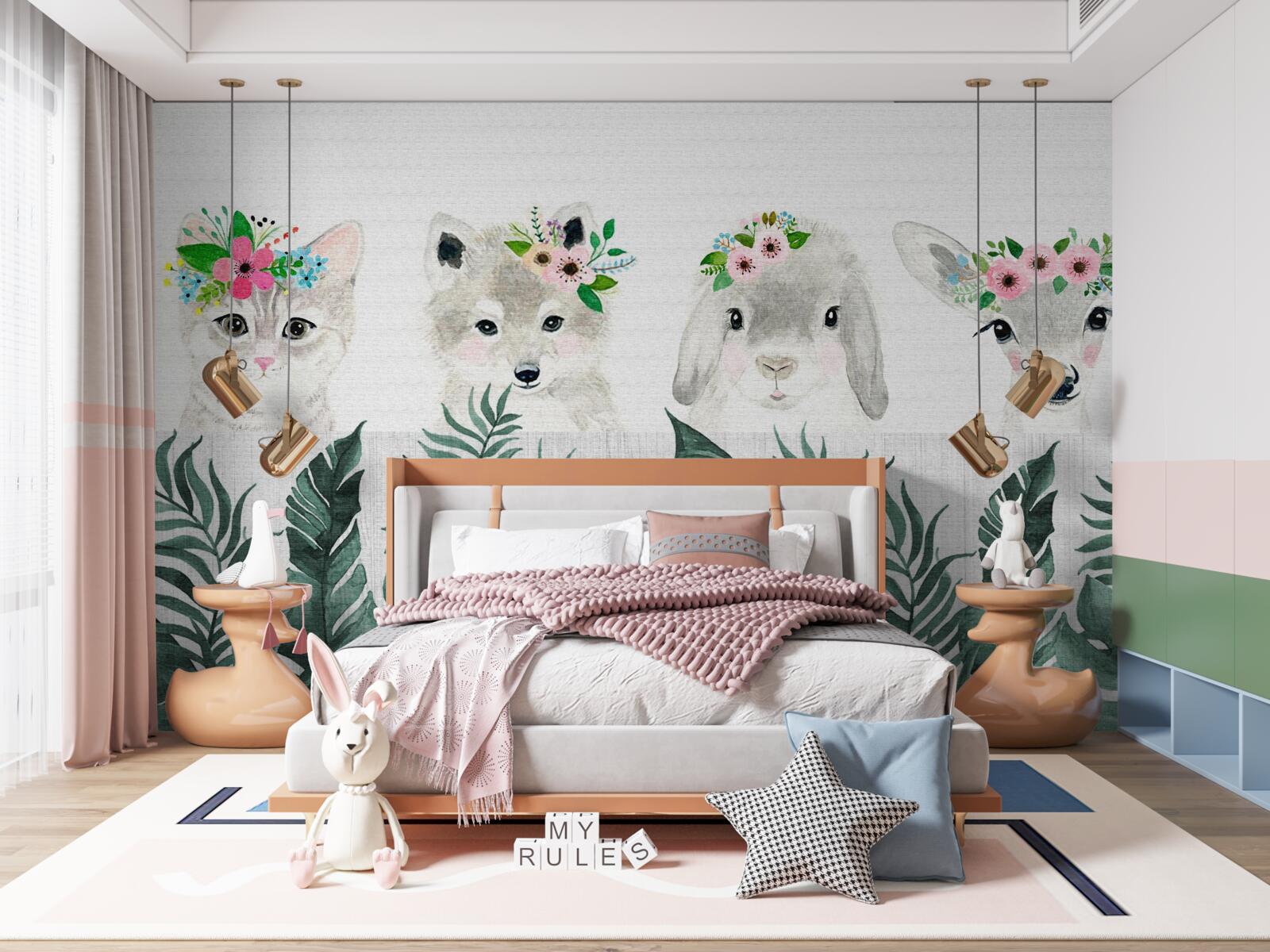 Fototapeten Tiergesichter mit Blumen